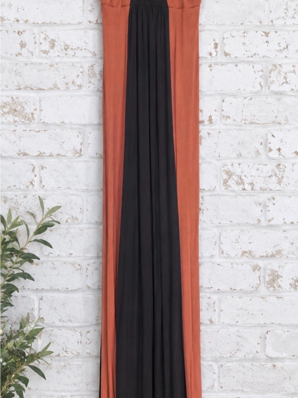 Two-Tone Rust and Black Maxi Skirt - Sleek Panel Design